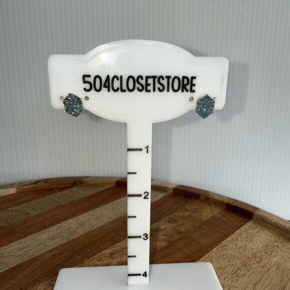 Park Lane "HAILEE" Pierced Earrings‎ GOLD w/ Blue Druzy Stones Studs New - Picture 7 of 9